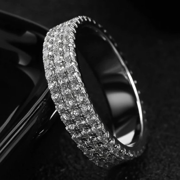 Jewelry - Certified 1.5 mm Moissanite Diamond Three Row Pave Full Eternity Band Ring NEW